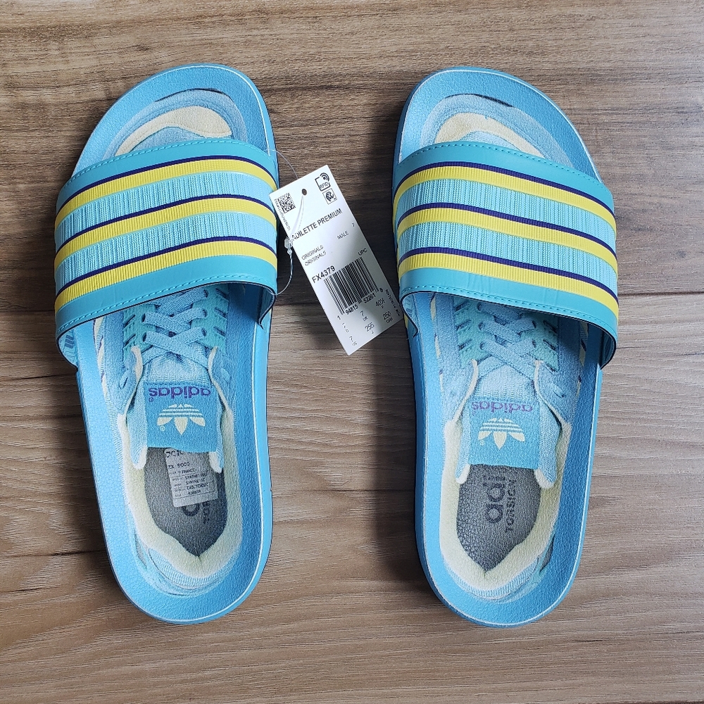 Adidas Adilette Premium ZX 8000 Blue Yellow Slides Sandals Size Men's 7